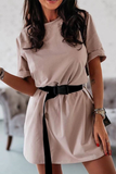 Casual Solid Basic With Belt O Neck T-shirt Dress Dresses(5 Colors)