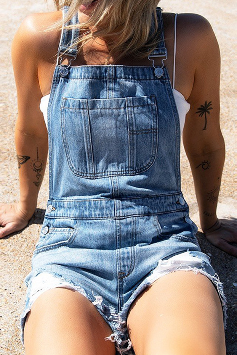 Casual Street Solid Ripped Make Old Strapless Straight Rompers