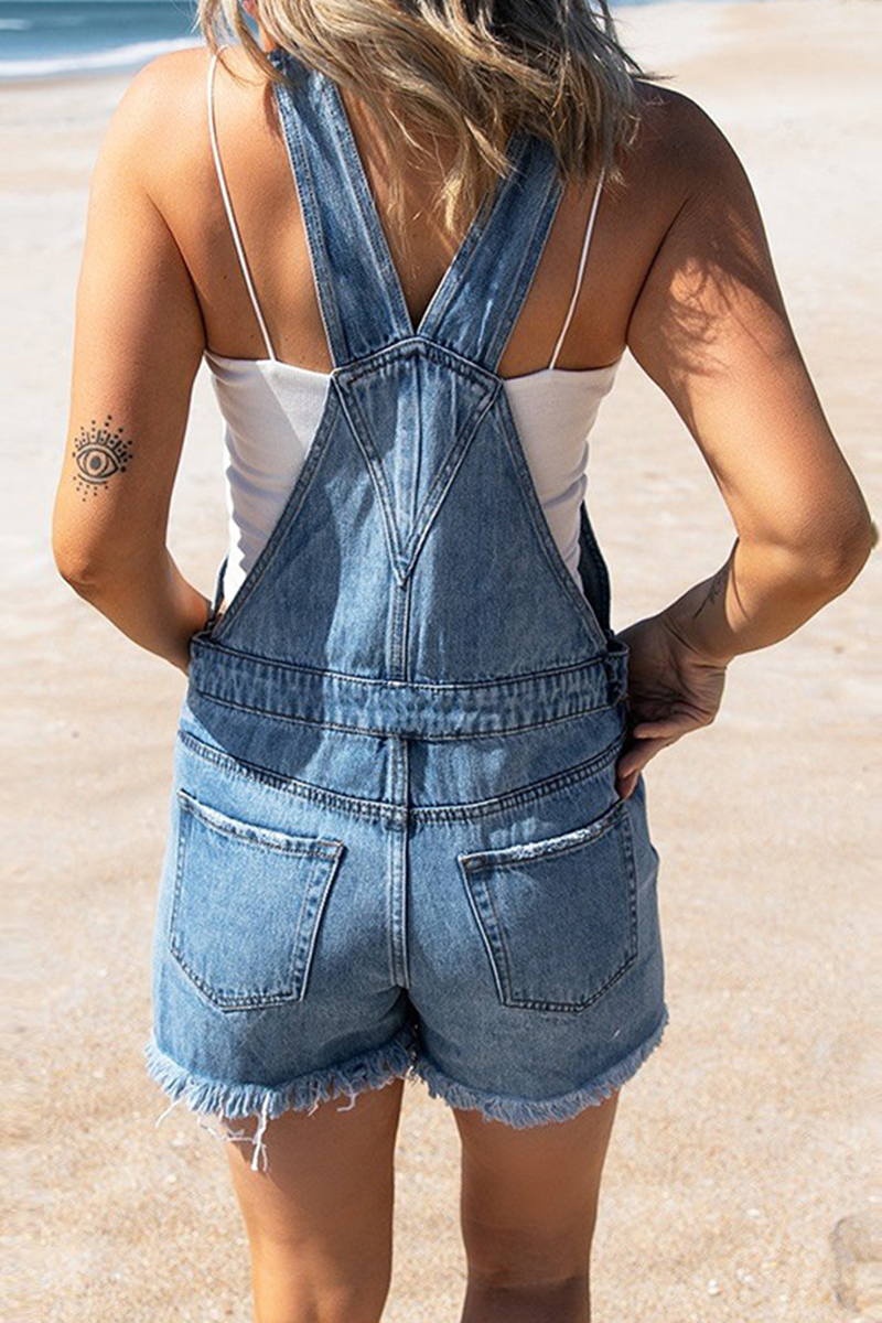 Casual Street Solid Ripped Make Old Strapless Straight Rompers