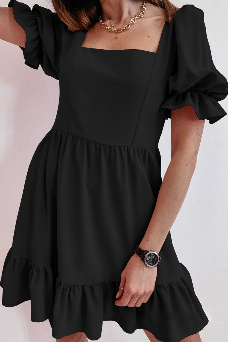 Casual Solid Square Collar A Line Dresses(4 Colors)