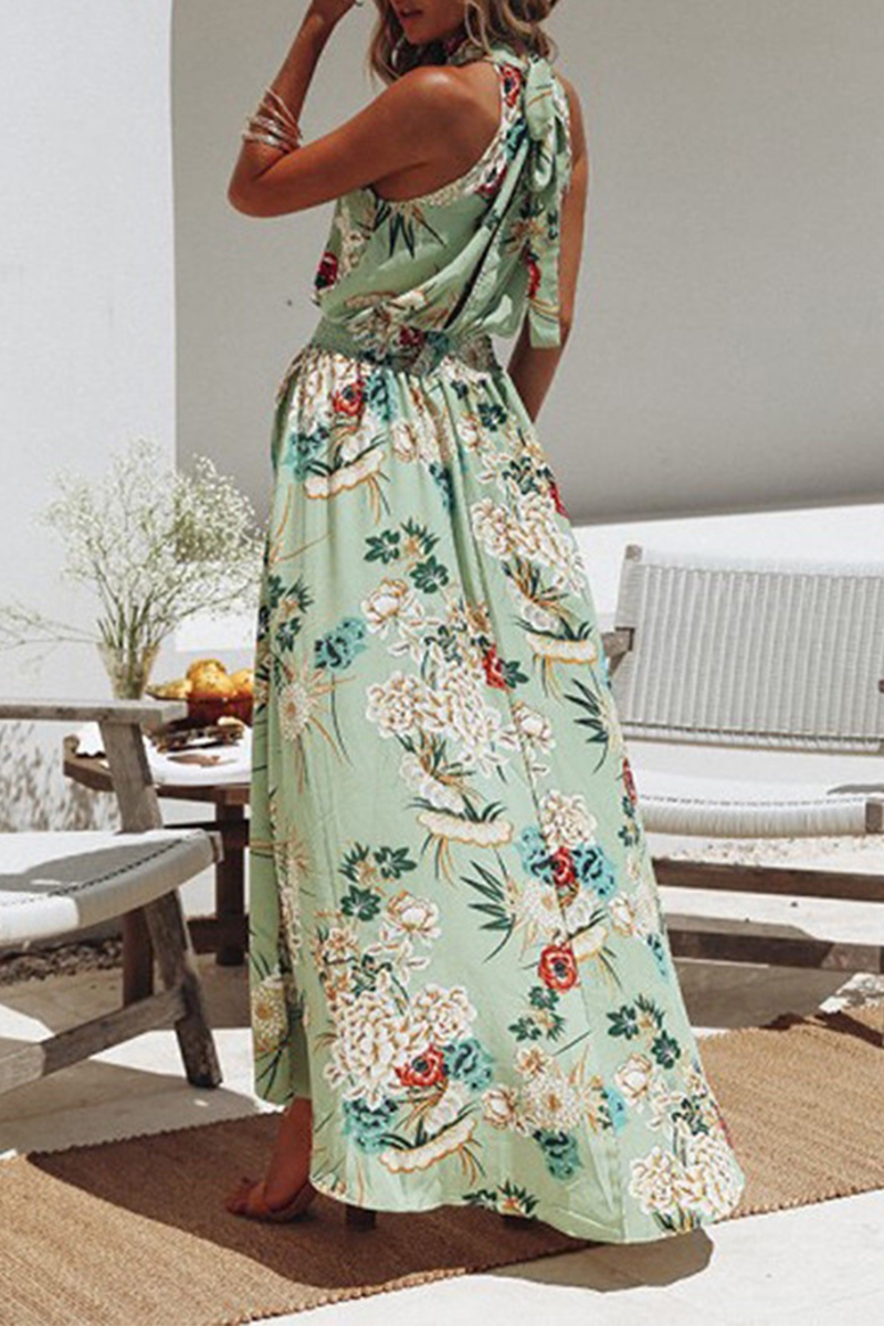 Elegant Floral Hollowed Out Frenulum Halter Irregular Dress Dresses(3 Colors)
