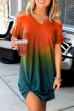 Street Tie Dye Hollowed Out V Neck Dresses(3 Colors)
