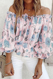 Fashion Sweet Print Patchwork Off the Shoulder Blouses(4 Colors)