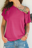 Casual Solid Patchwork Oblique Collar T-Shirts(7 Colors)