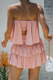 Fashion Street Solid Patchwork Strapless Waist Skirt Dresses