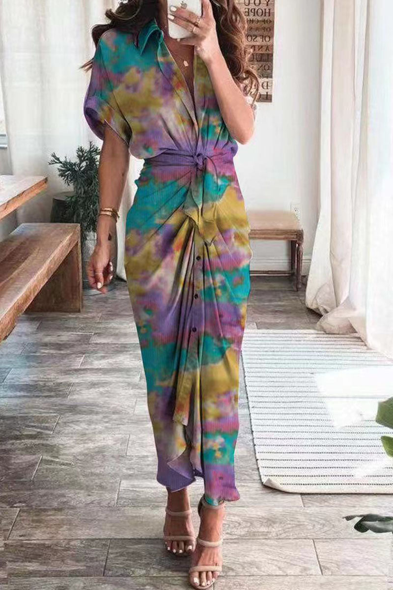 Fashion British Style Print Patchwork Turndown Collar A Line Dresses(9 Colors)