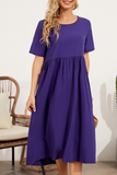 Casual Solid Patchwork O Neck A Line Dresses(3 Colors)