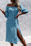 Elegant Polka Dot Frenulum Slit Off the Shoulder Dresses(3 Colors)