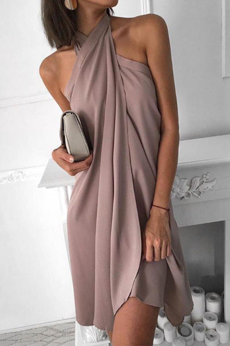Elegant Solid Halter Irregular Dress Dresses(7 Colors)