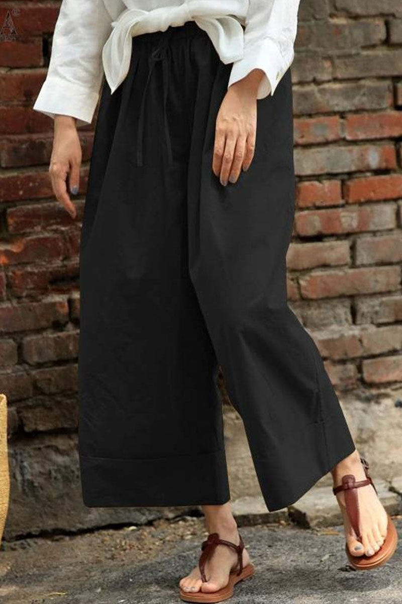 Fashion Casual Solid Patchwork Loose High Waist Wide Leg Bottoms