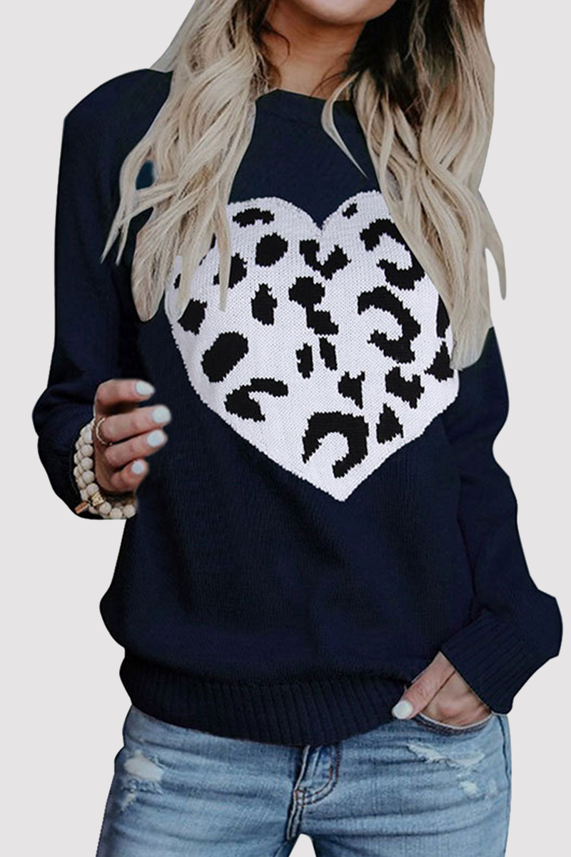 Casual Print Patchwork O Neck Tops Sweater(4 Colors)