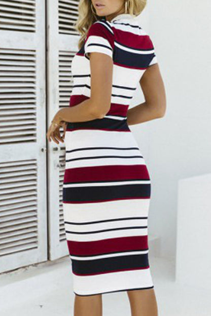 Fashion Vintage Striped Patchwork O Neck A Line Dresses