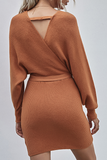 Elegant Solid With Belt V Neck Waist Skirt Dresses(6 Colors)