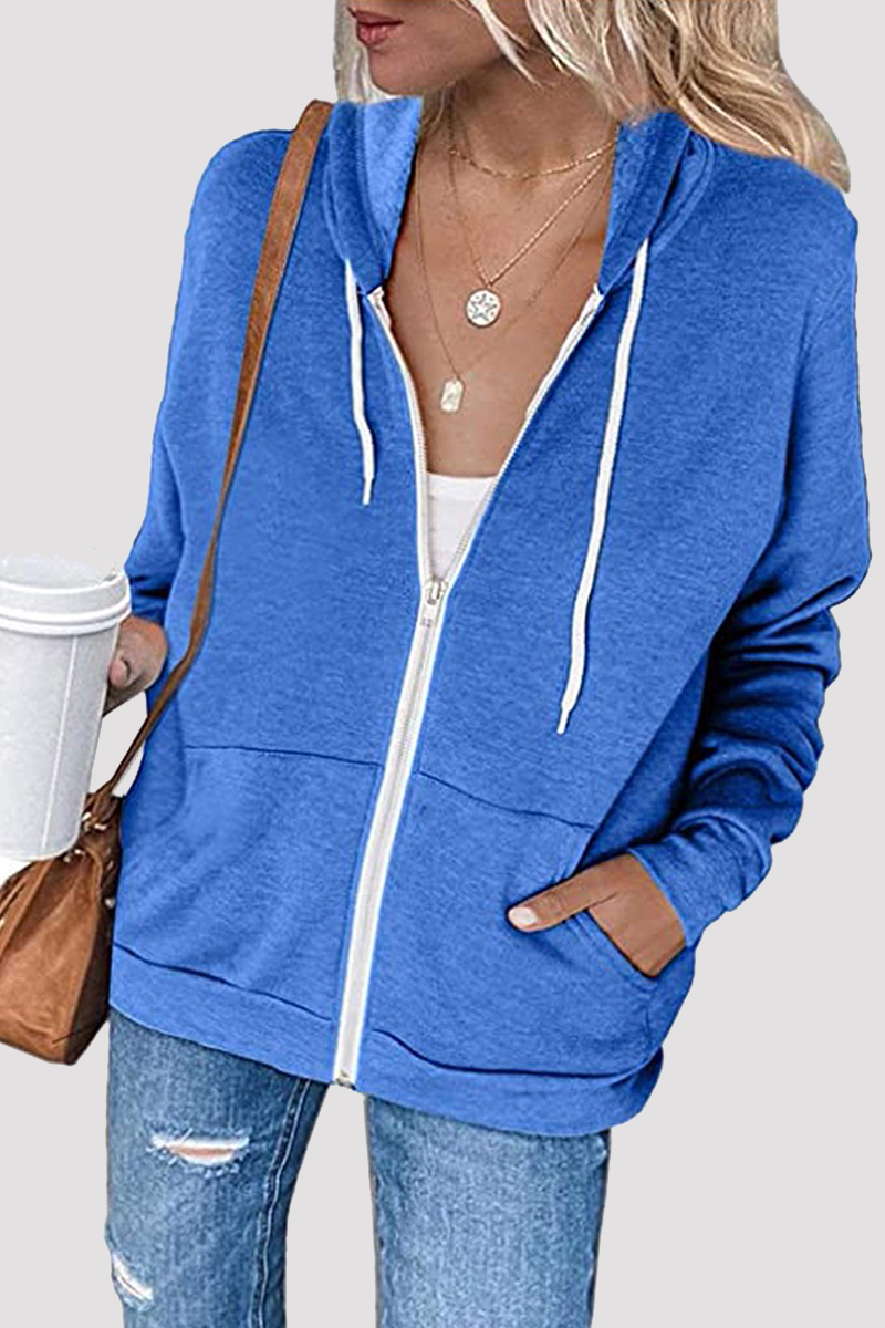 Casual Solid Split Joint Pocket Hooded Collar Tops