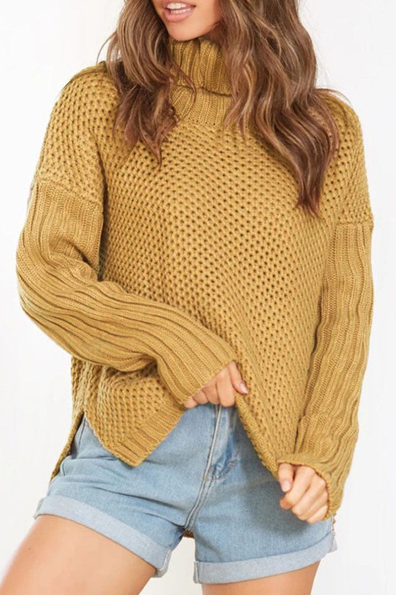 Casual Solid Patchwork Turtleneck Sweaters