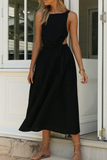 Casual Solid Backless O Neck A Line Dresses(3 Colors)