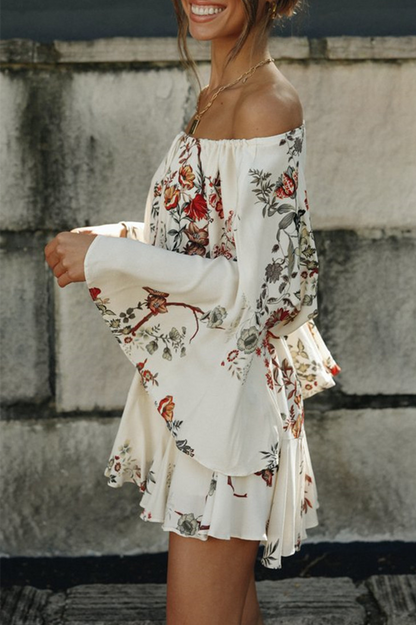 Fashion Floral Frenulum Off the Shoulder A Line Dresses