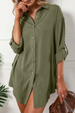 Casual Solid Buckle Turndown Collar Shirt Dress Dresses(6 Colors)