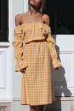 Fashion Street Plaid Patchwork Off the Shoulder Waist Skirt Dresses