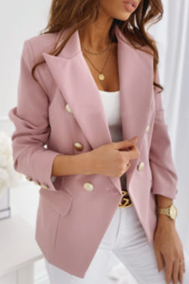 Elegant Solid Patchwork Buttons Turn-back Collar Outerwear(5 Colors)