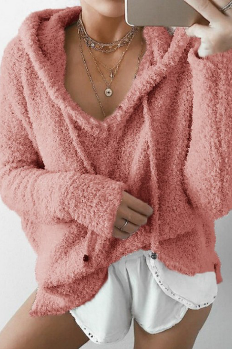 Casual Solid Draw String Hooded Collar Tops(7 Colors)