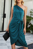 Fashion Elegant Solid Patchwork Strap Design One Shoulder Irregular Dress Dresses