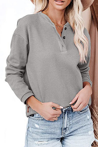 Casual Solid Buckle O Neck Tops(6 Colors)