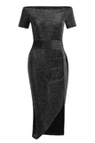 Elegant Solid Slit Sequined Off the Shoulder Wrapped Skirt Dresses(3 Colors）
