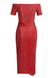 Elegant Solid Slit Sequined Off the Shoulder Wrapped Skirt Dresses(3 Colors）