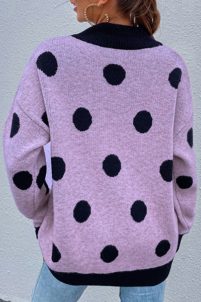 Dot Patchwork Contrast O Neck Sweater(5 Colors)
