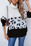 Casual Leopard Patchwork Contrast Turtleneck Sweaters(3 Colors)