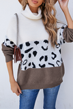 Casual Leopard Patchwork Contrast Turtleneck Sweaters(3 Colors)