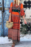 Fashion Bohemian Print V Neck A Line Dresses(3 Colors)