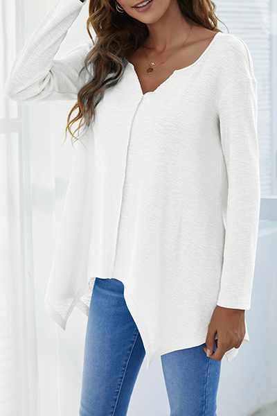 Casual Solid Asymmetrical V Neck Tops(4 Colors)