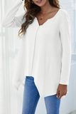 Casual Solid Patchwork Asymmetrical V Neck Tops