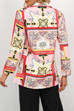 Elegant Print Patchwork Buttons Turndown Collar Outerwear(6 Colors)