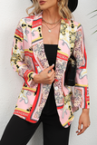 Elegant Print Patchwork Buttons Turndown Collar Outerwear(6 Colors)