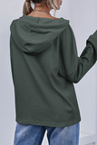 Casual Solid Draw String Buttons Hooded Collar Tops(3 Colors)
