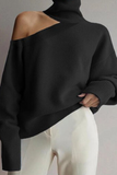 Casual Solid Hollowed Out Patchwork Turtleneck Sweater(3 Colors)