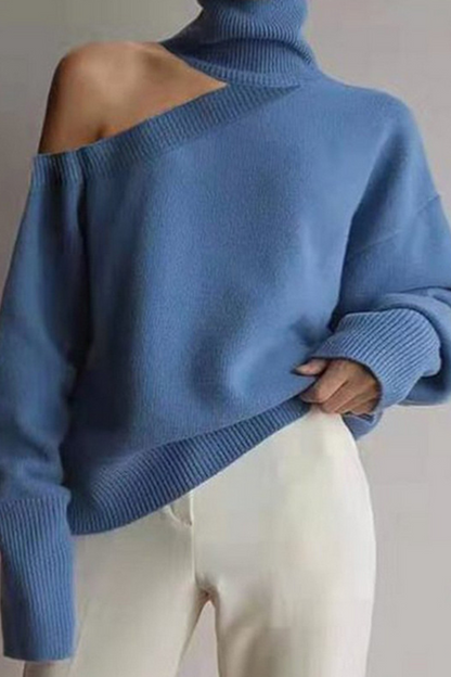 Casual Solid Hollowed Out Patchwork Turtleneck Sweater(3 Colors)