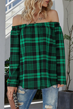 Casual Plaid Patchwork Off the Shoulder Tops(3 Colors)