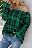 Casual Plaid Patchwork Off the Shoulder Tops(3 Colors)