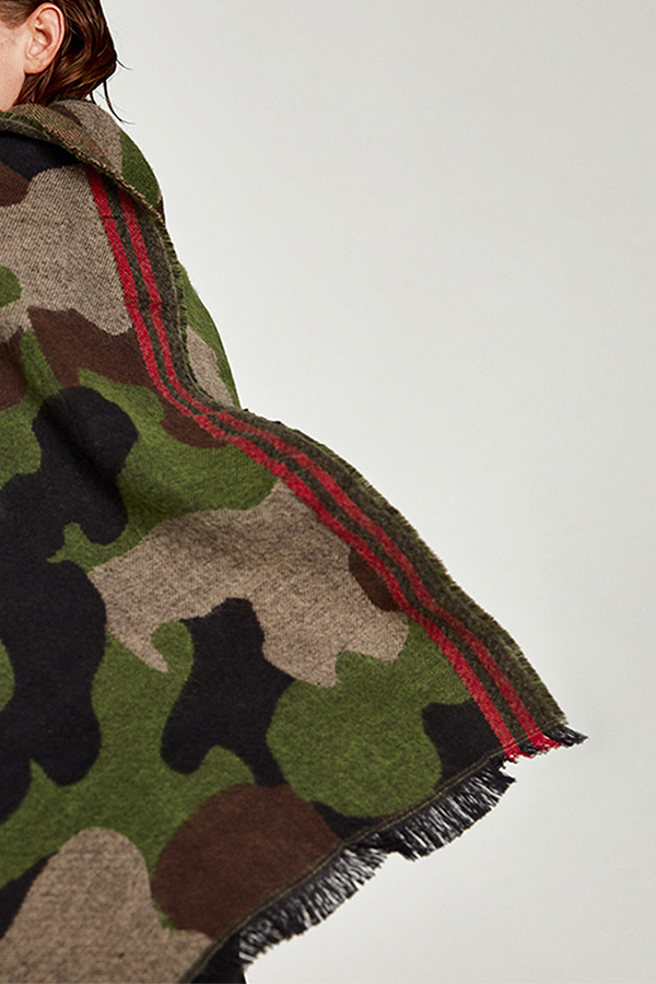 Fashion Camouflage Print Tassel Split Joint Scarf