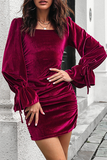 Fashion Elegant Solid Patchwork Fold Square Collar Dresses(3 Colors)