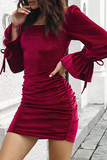Fashion Elegant Solid Patchwork Fold Square Collar Dresses(3 Colors)