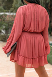 Fashion Casual Solid Flounce Fold Half A Turtleneck Waist Skirt Dresses