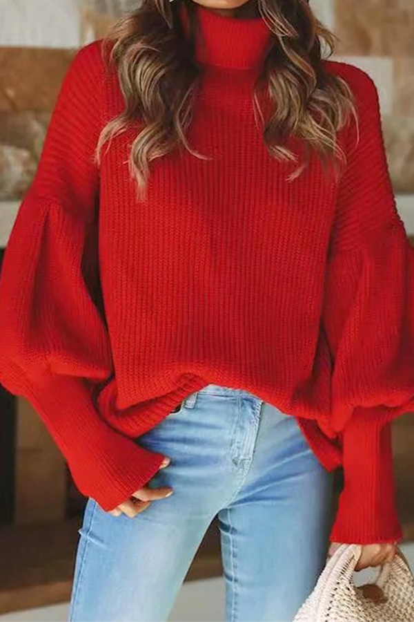 Casual Solid Patchwork Turtleneck Sweater