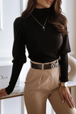 Casual Solid Buckle Fold Turtleneck Tops(3 Colors)
