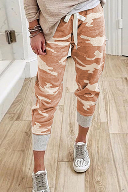 Casual Camouflage Print Draw String Capris Patchwork Bottoms