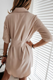 Fashion Casual Solid Buckle Fold Turndown Collar Shirt Dress Dresses